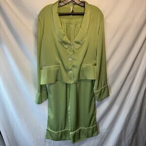 NAP Loungewear Women's Med The Lazy Cat PJ Top & Pants Lime Green w/white piping